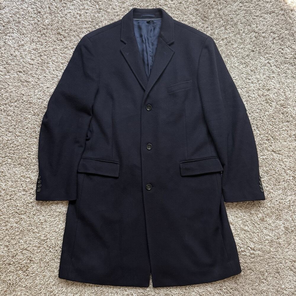 J. Crew Crosby Wool Cashmere Dark Navy Blue Trench Coat Jacket Men’s Size 46R